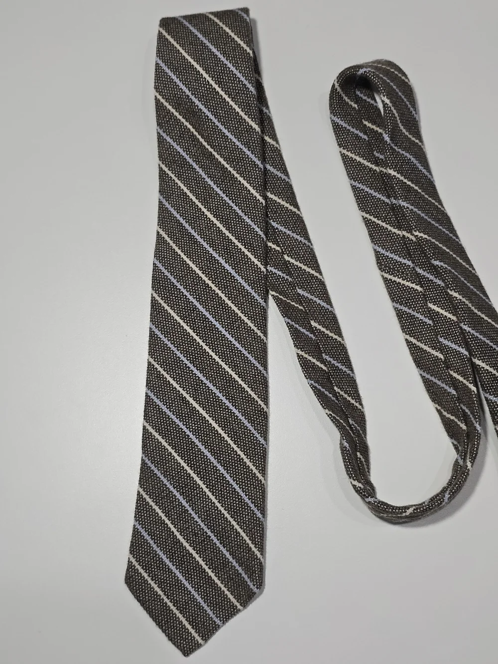 Brooks Brothers Cashmere Silk Tie Brown Gray Blue White Stripes Made in USA